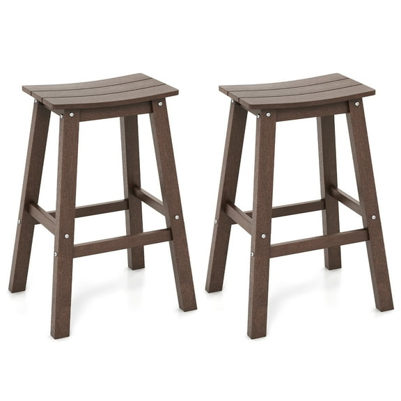 Gymax 29'' Patio Bar Stool Set of 2 w/ Curved Seat & Footrests for Backyard Outdoor Brown
