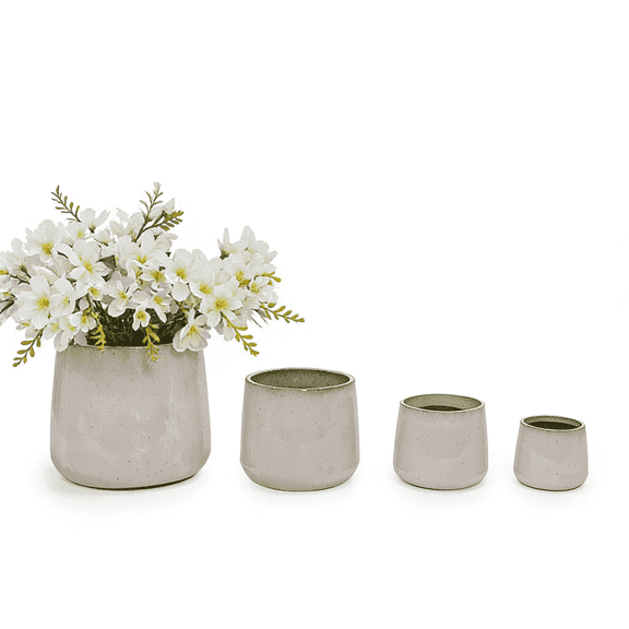 Mdj Pottery Ceramic Brushed Texture White Planters Set of 4, 6-14in with Drainage Holes Indoor Outdoor for Orchids Succulents Cacti