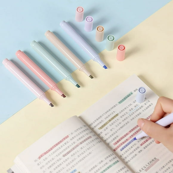 XmhyTop Resaltadores estéticos con colores suaves variados, 6 piezas de marcadores de punta biselada de colores pastel, escritura suave, secado rápido, marcadores para diario y dibujo