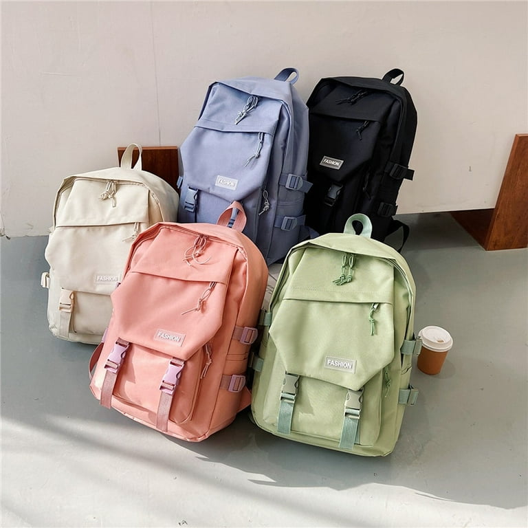 4pcs/set Classic Solid Color Female Casual Travel Backpacks Women Large  Capacity Backpack Kids Schoolbags Girls Student Book bags Preppy Style  School Students Solid Color Large Backpack