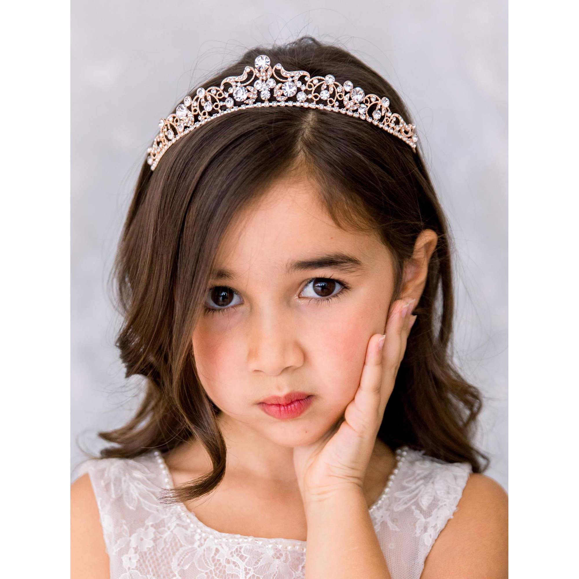 Rose Gold Wedding Tiaras and Crowns with Side Comb, Rhinestone Bridal Crown SNOWH Rhinestone Wedding Tiara - Rose Gold Princess Crown  main image 4