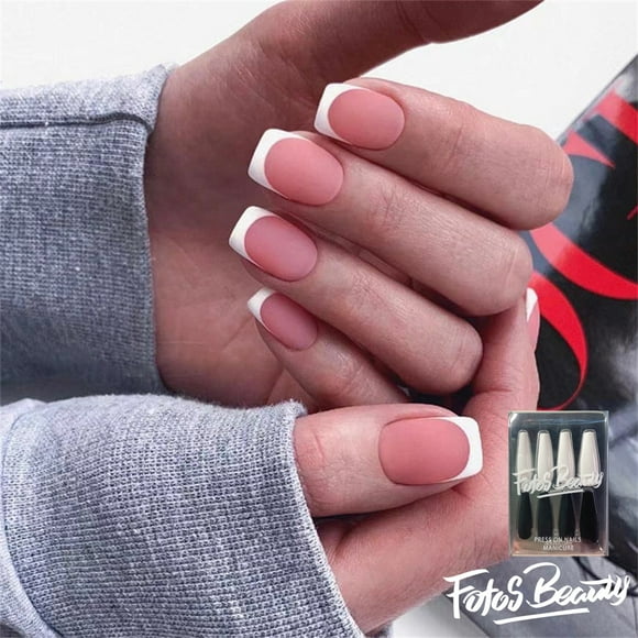 Fofosbeauty 24pcs Press on False Nails, Square Fake Nails, Short Square French Matte in Common