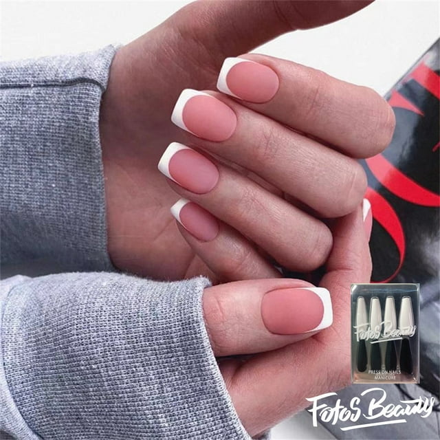 Fofosbeauty 24pcs Press on False Nails, Square Fake Nails, Short Square French Matte in Common