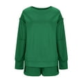 thumbnail image 5 of Womens Oversized Sweatshirt Shorts Sets 2 Piece Outfit Lounge Sweat Shorts Set with Pockets Split Cuffs Sweatsuits (S, Green), 5 of 7