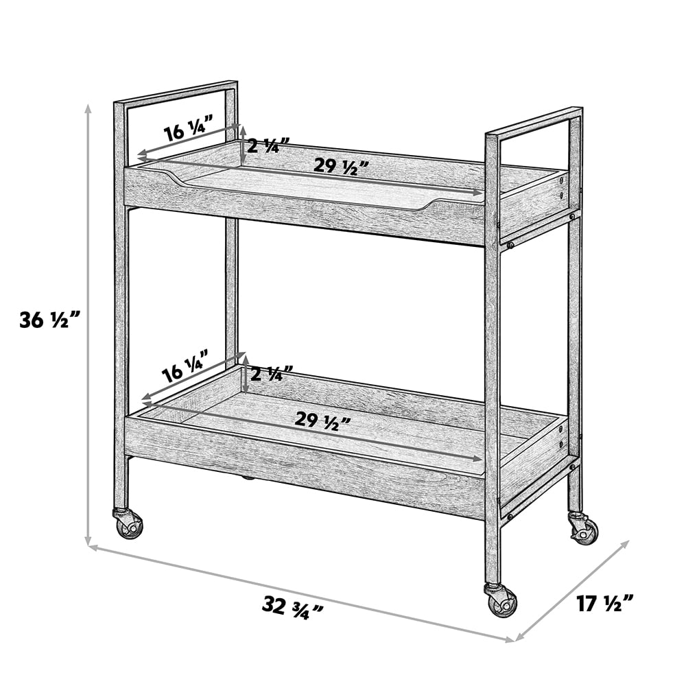 Abble White Oak Manufactured Wood Kitchen Serving Bar Cart with  Caster Wheels