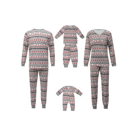 

Family Matching Christmas Sleepwear Cute Cartoon Elk Print Costume Long-Sleeved Top and Pants Suit