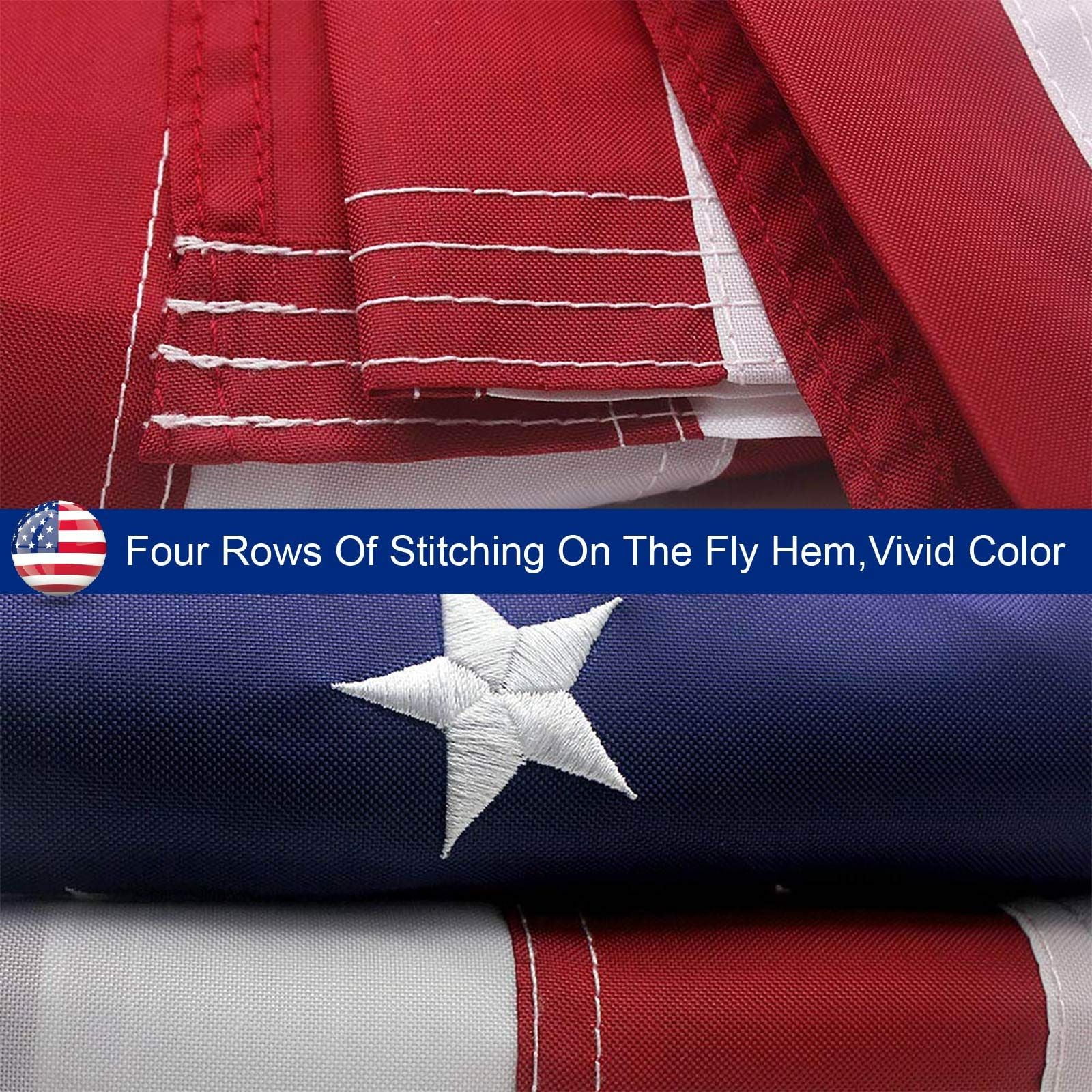 American Flag Outdoor Heavy Duty USA Flag with Embroidered Stars Sewn Stripes Brass Grommets UV Fade Resistant All Weather