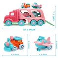 thumbnail image 4 of Juego de juguetes para autos portadores (5 en 1) con luces y sonidos Juguete rosa para niñas y niños pequeños Camión de transporte de doble capa accionado por fricción con vehículos de dibujos animado, 4 of 7