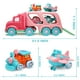 thumbnail image 4 of Juego de juguetes para autos portadores (5 en 1) con luces y sonidos Juguete rosa para niñas y niños pequeños Camión de transporte de doble capa accionado por fricción con vehículos de dibujos animado, 4 of 7