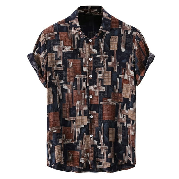 wendunide mens shirts Vintage Printed Shirt Men's Shirt Short Sleeve Shirt Casual Shirt Printed Shirt Plaid Printed Shirt Shirt For Man Mens Dress Shirts Brown L