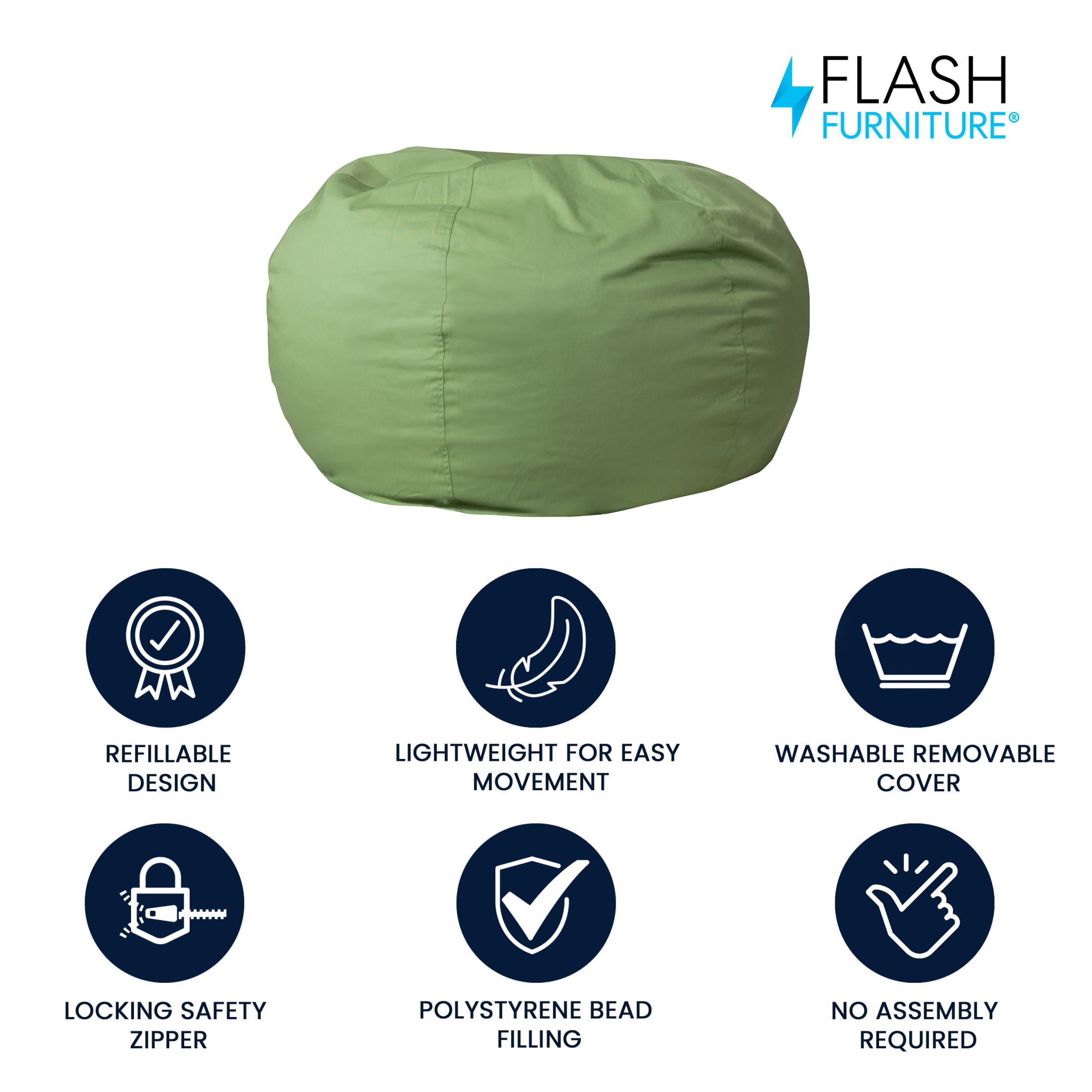 Flash Furniture Duncan Oversized Bean Bag Chair, Green photo 2