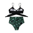 thumbnail image 6 of Women Criss Cross Tankini Two Piece Bathing Suits High Waisted Adjustable Sexy Spaghetti Strap Wrap Bikini Tummy Control Floral Print Beach Swimsuits, Black Green Leaves XL, 6 of 7