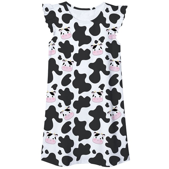 Aihuaihua Kids Nightgowns Girls 7-8 Casual Wear Flutter Sleeve Cartoon Printed Cute Dresses Pajamas for Little Girls Black,9-10Y
