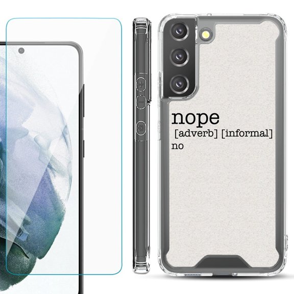 Shockproof Bumper Phone Case for Samsung Galaxy S22 5G, with Tempered Glass Screen Protector, by OneToughShield ® - Dictionary/Nope