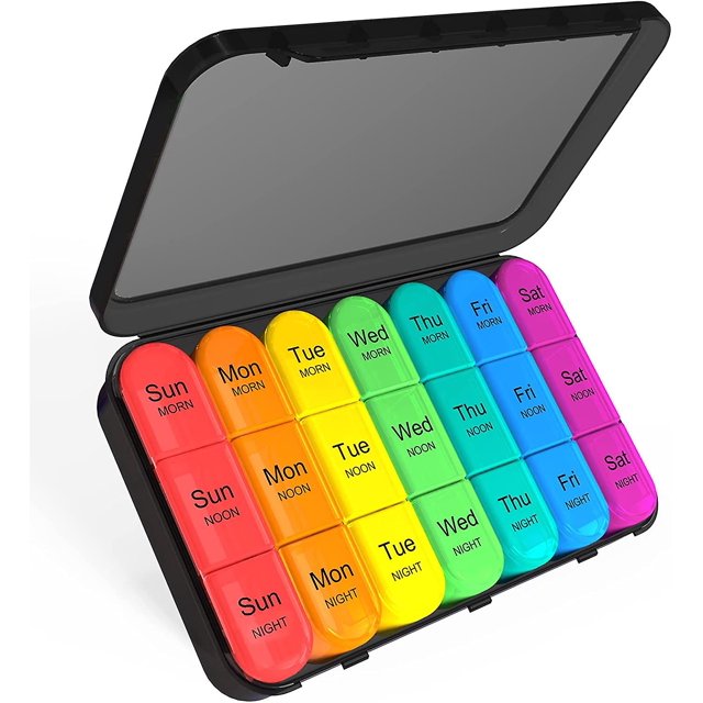 Organizador de pastillas 3 veces al día - Organizador de pastillas semanal 3 veces al día - Pastillero grande Organizador de medicamentos de 7 días Estuche para pastillas, Contenedor organizador