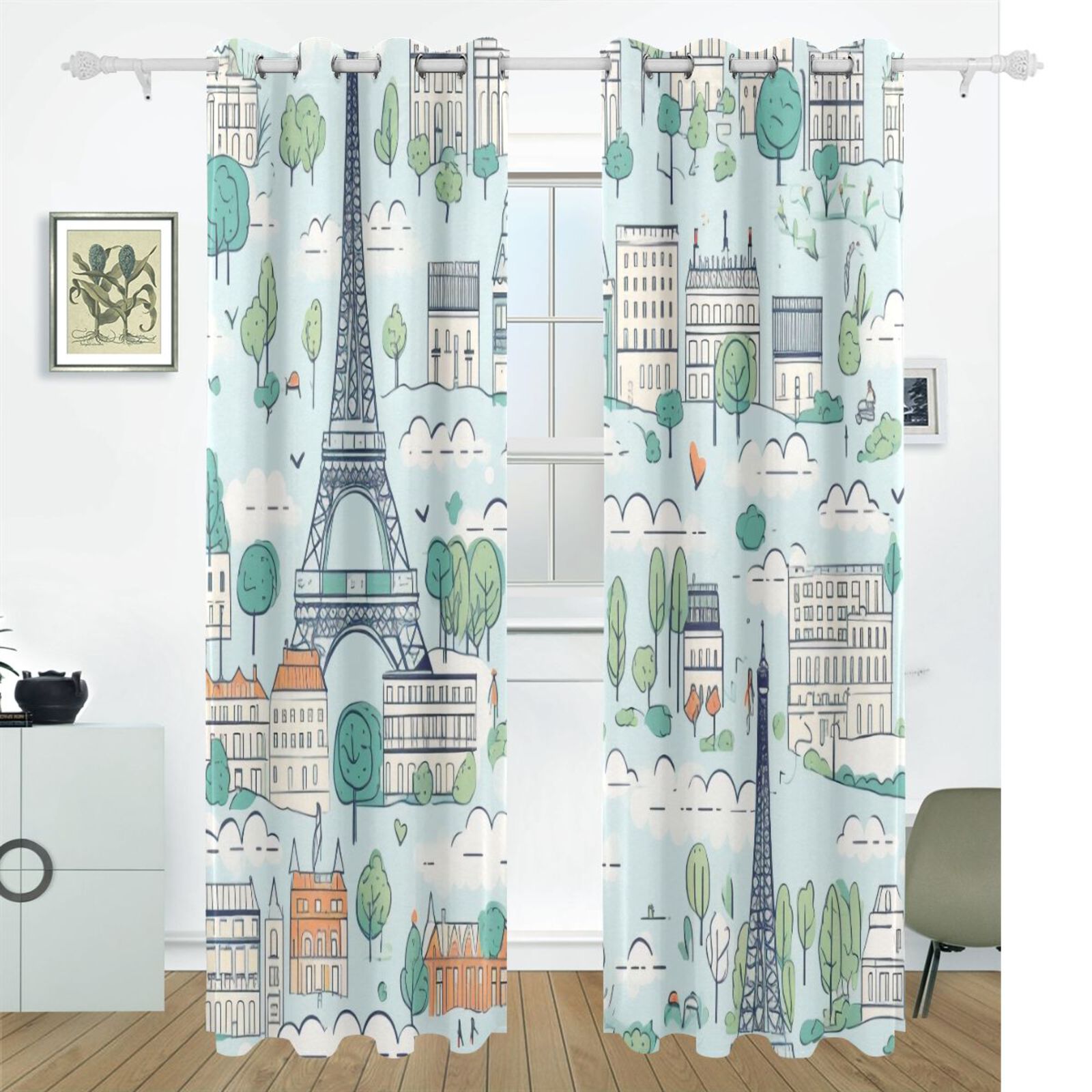 Towers Trees Houses Black Out Curtains 72 Inch Length Curtains for Sliding Glass Doors Bedroom Living Room 2 Pack