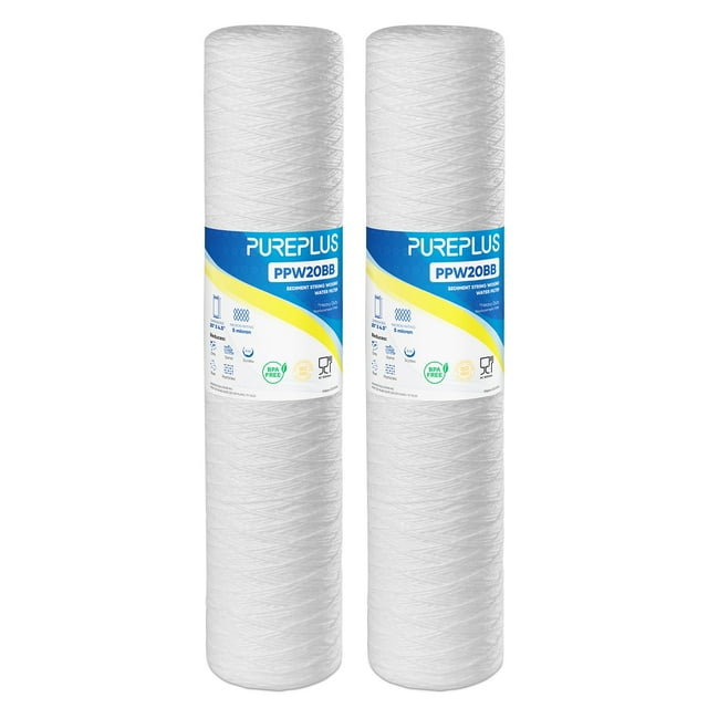 Cartucho de filtro de agua PUREPLUS de 5 micras, 20 x 11,4 cm, paquete de 2