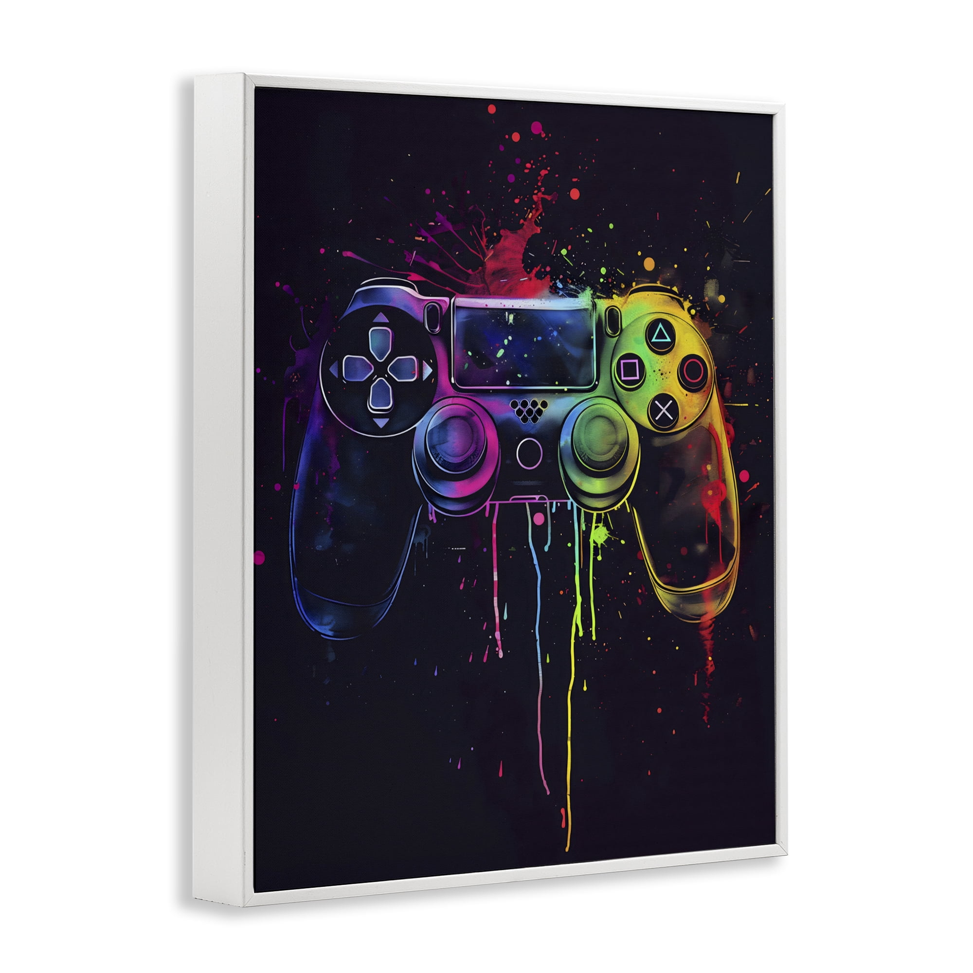Stupell Industries Rainbow Glow Gaming Controller White Framed Giclee Art, design by Creative Studio