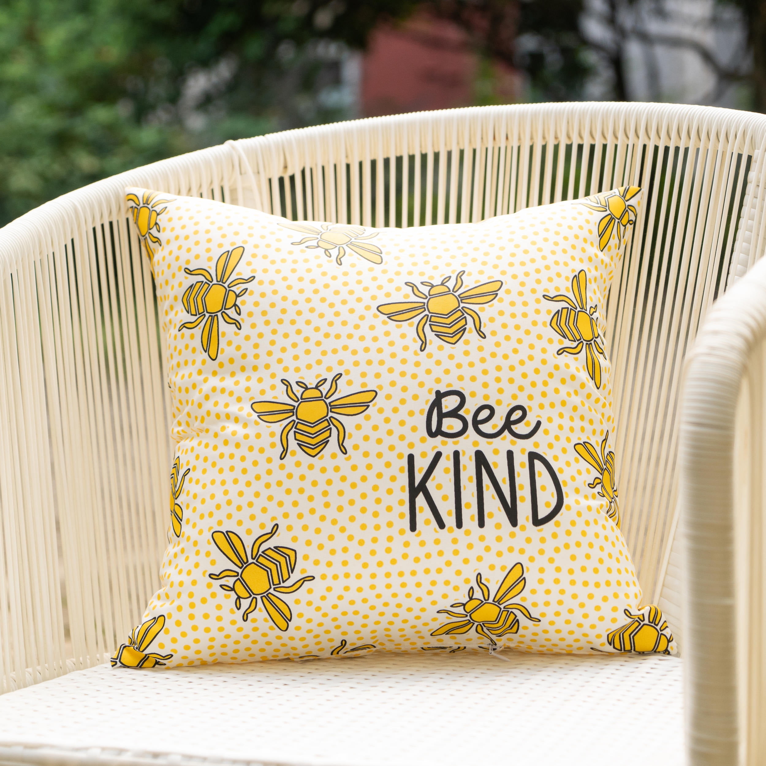 Mainstays Bee Kind Dots Reversible Outdoor Throw Pillow, 16 in, Novelty Print