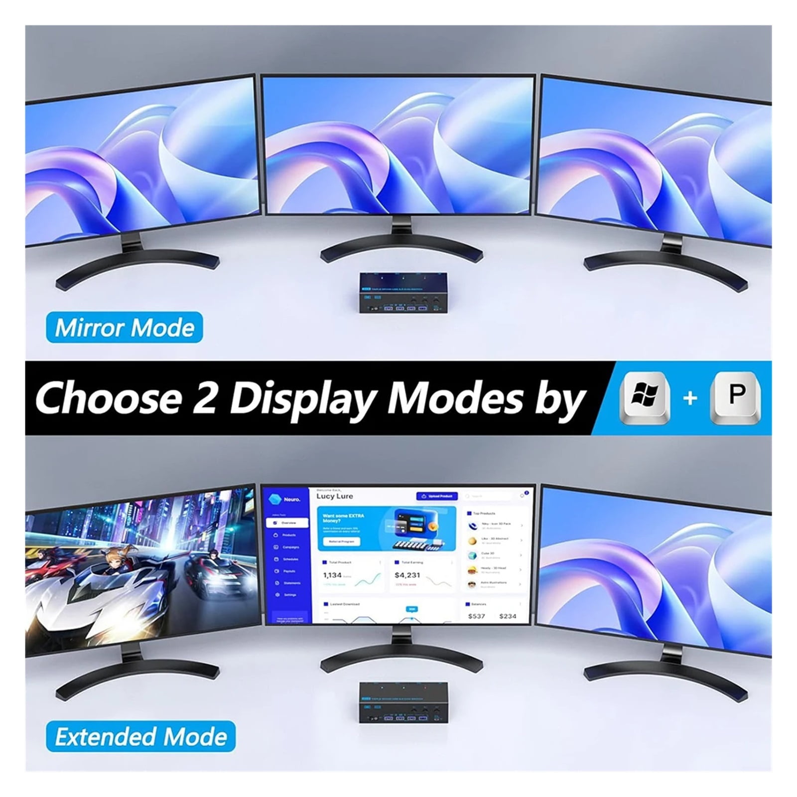 KVM Switch 3 Computers 3 Monitors -compatible+ DisplayPort USB 3.0 KVM Switcher 8K60Hz/4k144Hz Triple Monitor DP KVM
