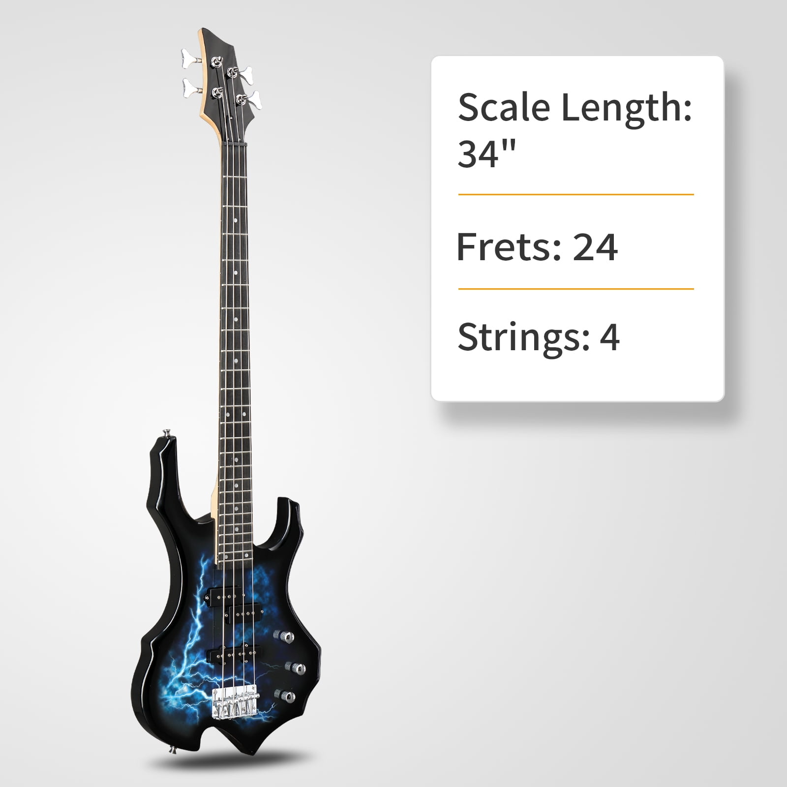 Glarry Full Size 4 String Electric Bass Guitar Burning Fire Tiger Stripe with SS Pickups and Amp, Blue