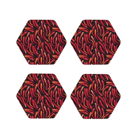 

Coasters Set of 4 - Chili Pepper funny Drink Coasters for Tabletop Protection Leather Coasters for Living Room Decor and Housewarming Gift Hexagon