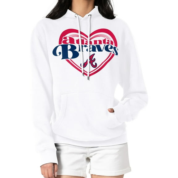 Women's G-III 4Her by Carl Banks White Atlanta Braves Double Heart Fleece Pullover Hoodie