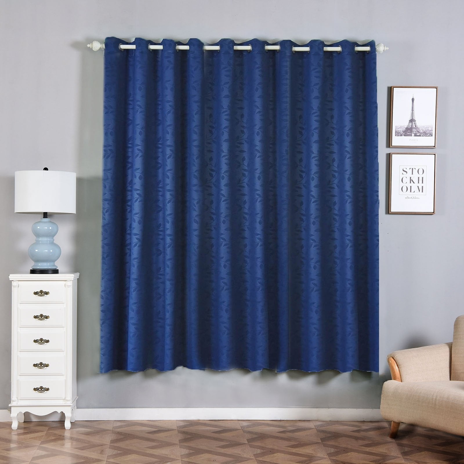 Navy Blue Blackout Curtains 2 Packs Embossed Curtains 52 x 84 Inch