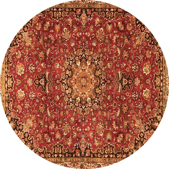 Ahgly Company Indoor Round Medallion Orange Traditional Area Rugs, 5' Round
