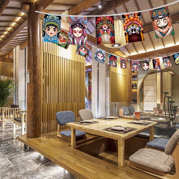 Poliéster Beijing Opera Máscara Decoración Banderas Dibujos animados coloridos para habitaciones de hotel (C)