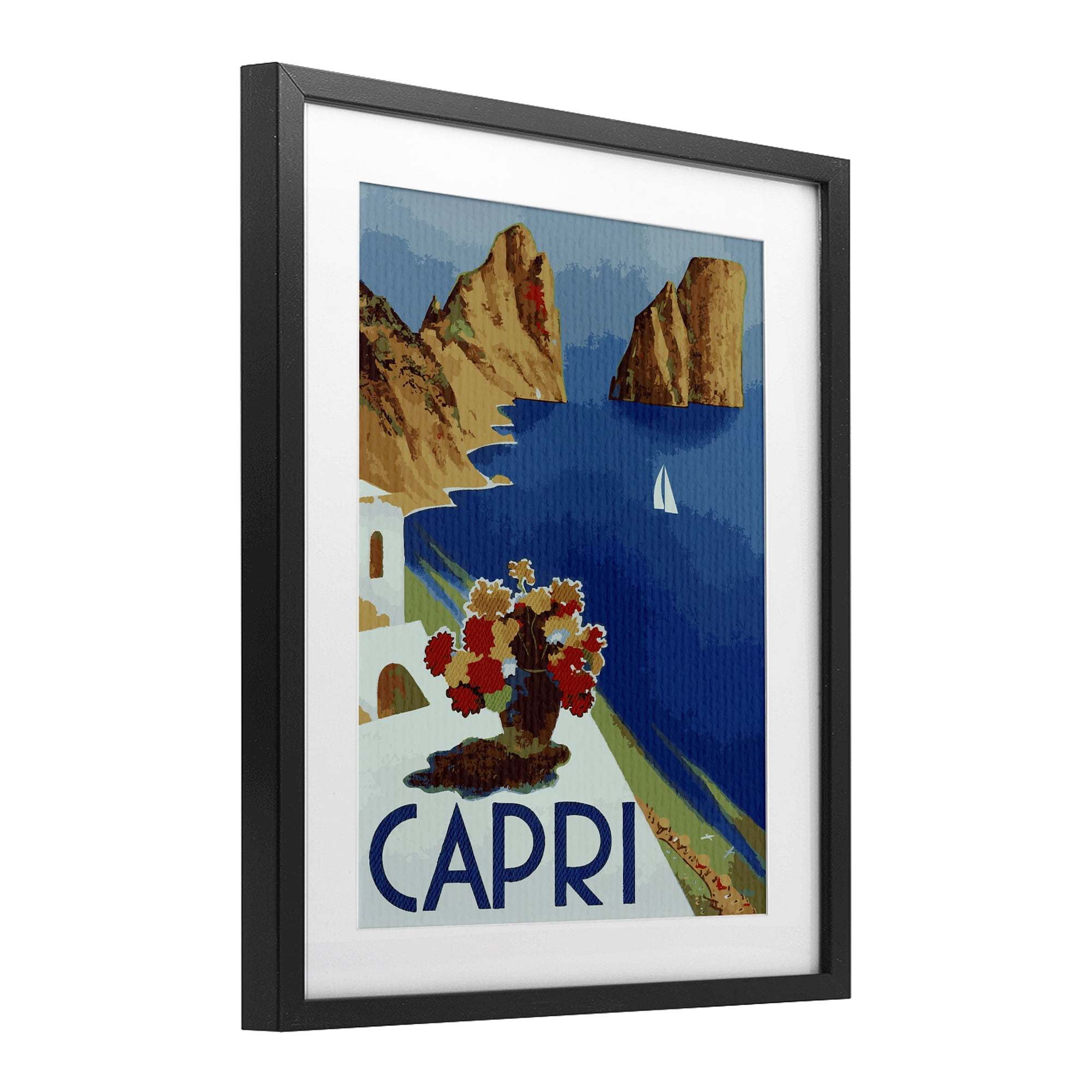 Stupell Industries Capri Island Cliffs Black Framed Print Under Glass, design by Lil' Rue