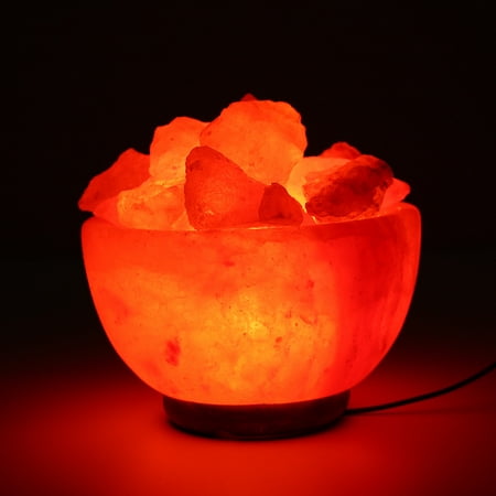 Dimmable Salt Lamp Natural Crystal Himalayan Rock Hand Carved Salt Light Bulb Bowl Lamp with Salt Chips With Wood Base Electric Wire Air Purifying