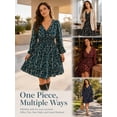 thumbnail image 6 of Mengpipi Women's Swing Dress Fall Spring Long Sleeve V Neck Cinched Waist Floral Print Casual Maxi Dress 1X-4X, 6 of 7