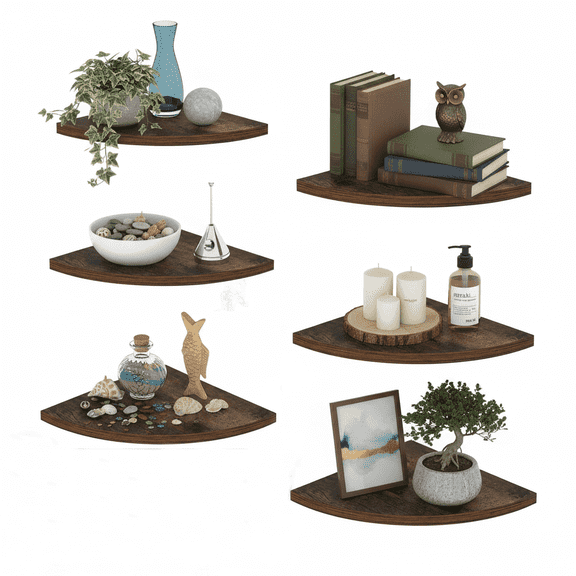 Floating Corner Shelves Set of 6, Wall Mounted Shelf for Bedroom, Living Room, Bathroom, Kitchen
