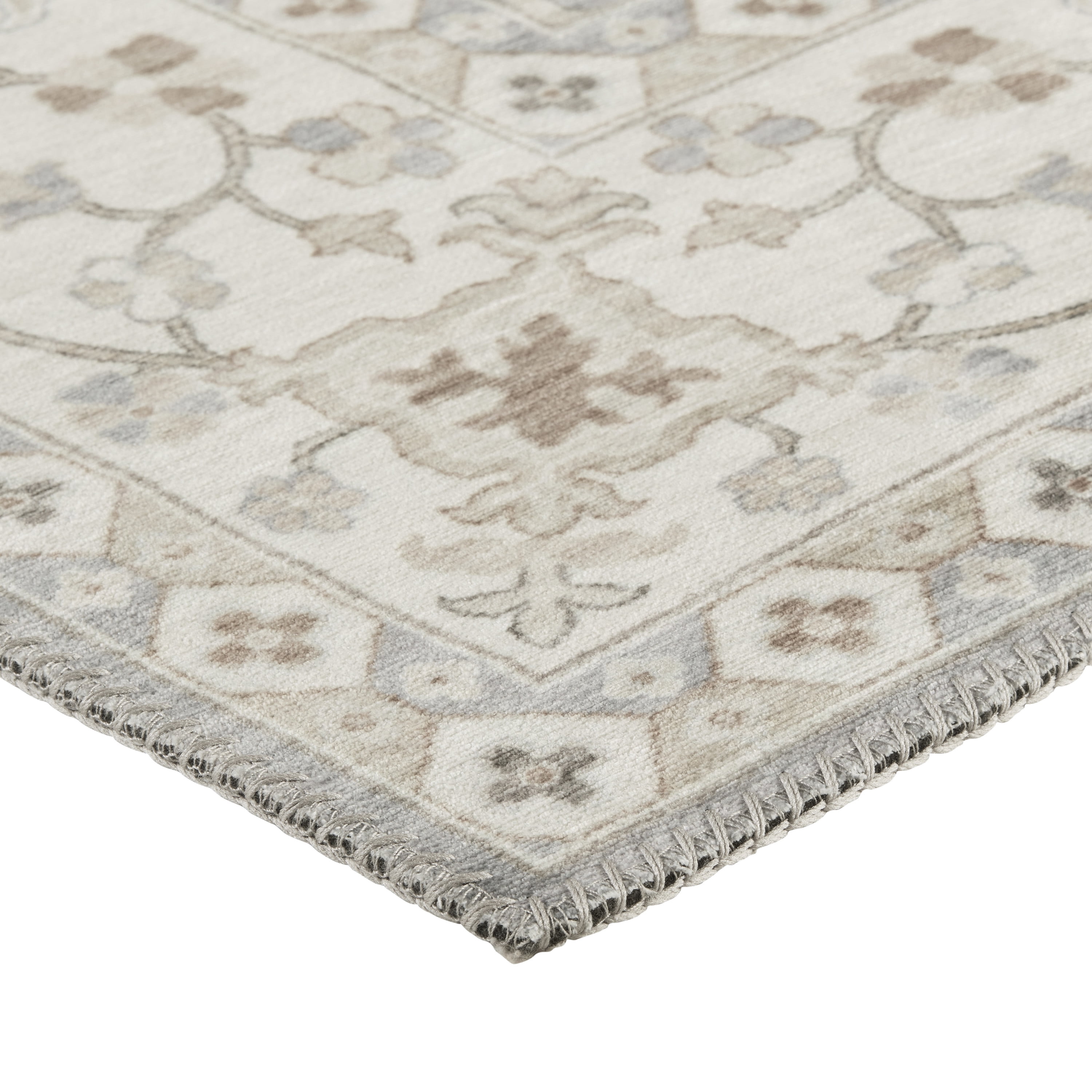Blue/Taupe Medallion Washable Skid-Resistant Area Rug, 8' x 11'