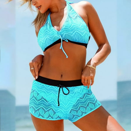 Mrasaso Weekly Deals Women Swimsuit Swimsuits for Women Two-Piece Bathing Suit Floral Print Tank with Boyshorts Perfect for Poolside RelaxationLight Blue S