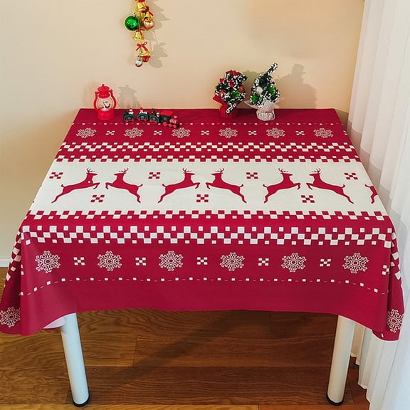 sruoe Tablecloth, Christmas Tablecloth, Machine Washable Foldable Red Rectangle Tablecloths, Table Cloth for Dining, Home, Party Decor, Cotton Linen