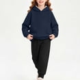thumbnail image 7 of Girls Sweatsuits 2 Piece Fall Winter Cotton Fleece Warm Outfits 1-15Y Pullover Hoodie and Jogger Pants Set (5-6 Years, Navy&Black), 7 of 7