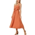 thumbnail image 4 of INSPIRE CHIC Women's 2024 Summer Boho Maxi Dress Casual Sleeveless Spaghetti Strap Tied Waist Flowy Long Maxi Dress M Orange, 4 of 5