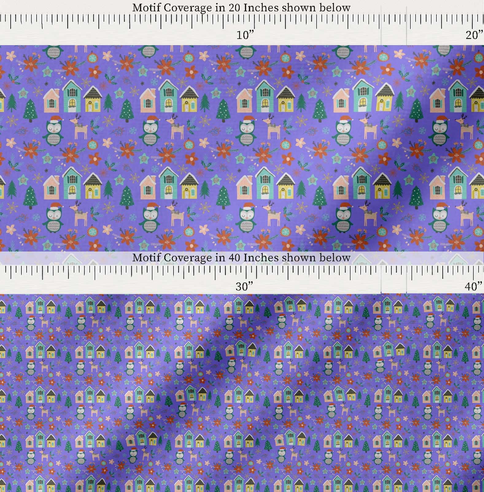 Soimoi Purple Cotton Voile Fabric Owl & Tree Christmas Print Fabric by the Yard 56 Inch Wide