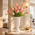 thumbnail image 5 of Rippled Roman Column Ceramic Vase, Textured Fluted Floral Arrangement Container, Modern Minimalist Decorative Vase for Bedroom Home Tabletop Centerpiece and Living Room Decoration, White, 5 of 6