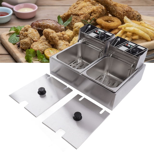 Friteuse Électrique, Friteuse Électrique Commerciale 6l avec Température Réglable, Double Conception pour Grandes Quantités de Nourriture