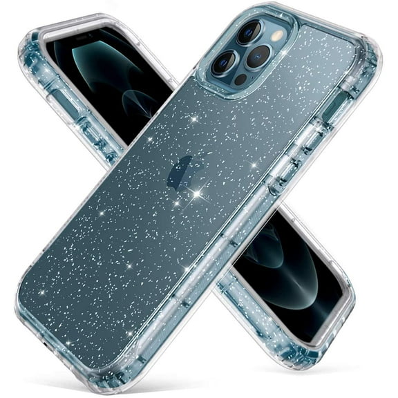 Compatible with iPhone 12 and iPhone 12 Pro Clear Glitter Case, Hybrid Protective Phone Case Slim Transparent Anti-Scratch Shock Absorption for iPhone 12 and iPhone 12 Pro 6.1 inch (2020), Glitter
