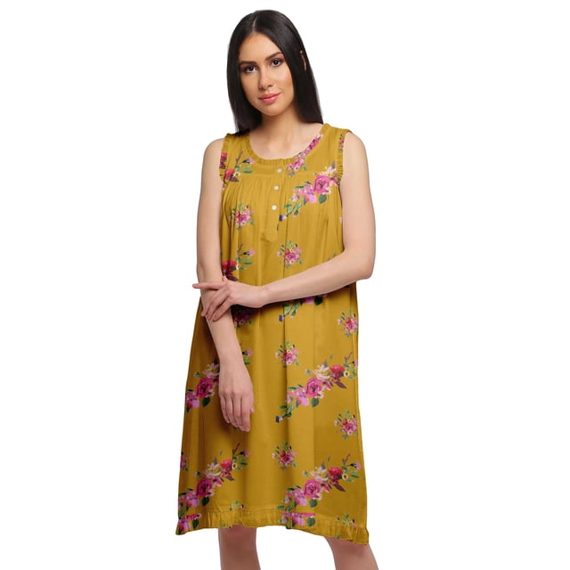 Moomaya Pyjama en Coton Ligne A pour Femmes Col Rond Chemise de Nuit à Boutons