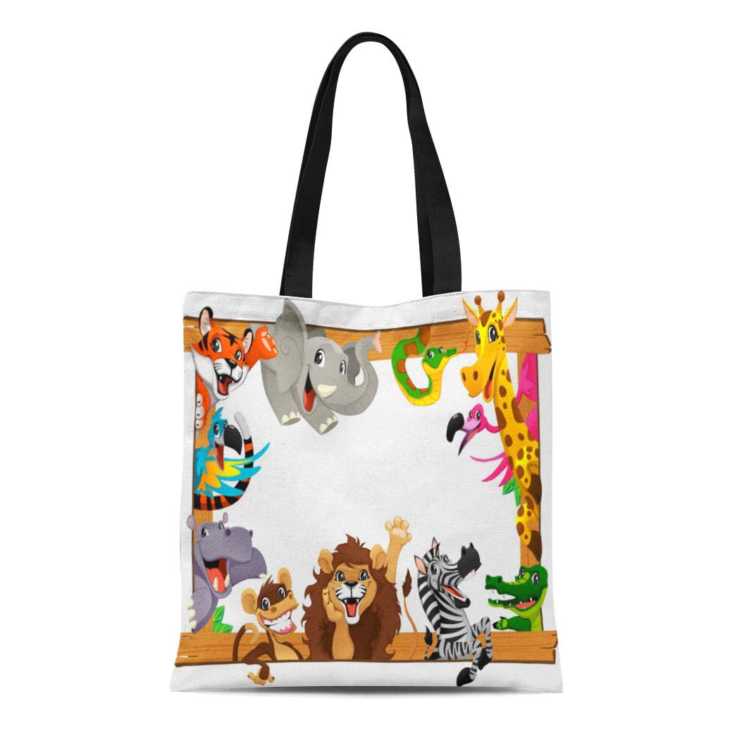 ASHLEIGH Canvas Tote Bag Zoo Kids Name Jungle Safari Jumbo Tote Cute Reusable Handbag Shoulder ...