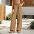 thumbnail image 3 of Women Cotton Linen Pants 2026 Spring Summer High Waisted Straight Leg Trousers Drawstring Beach Casual Vacation Pant, M, 3 of 5