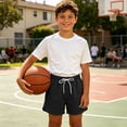 thumbnail image 6 of BLTIBY Girls Boys Athletic Shorts Casual Elastic Waist Drawstring Kids Summer Loose Versatile Workout Running Shorts with Pockets Black 11-12Years, 6 of 8