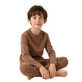 thumbnail image 3 of TiaoBug Kids Thermal Base Layer Set Boys Girls 2 Piece Thermal Long Sleeve Top with Tights Leggings Set Brown 140, 3 of 5