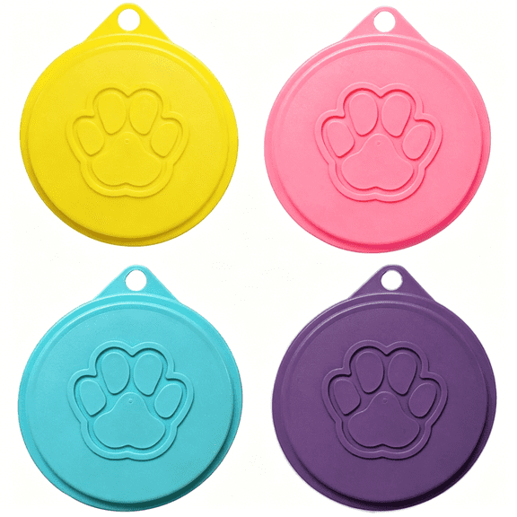 ACDANC 4Pcs Dog Can Covers Pet Food Can Plastic Lids Caps for Tins Dog Cat Puppy Can Covers Reusable Sealed Tin Covers Lids for Pet Food Storage(Yellow,Blue,Purple,Pink)
