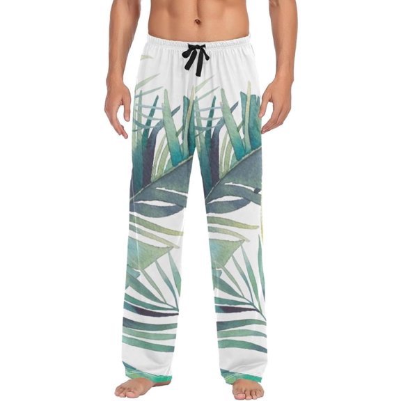 Tropical Palm Leaves Ghost Pajama Pants, Men's Lounge Pants Light with Drawstring and Pockets, Christmas New Year Birthday Father's Day Gifts, X-Large